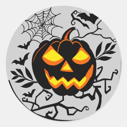 Sticker Rond Chat Citrouille de Corbeau d'Halloween (Devant)