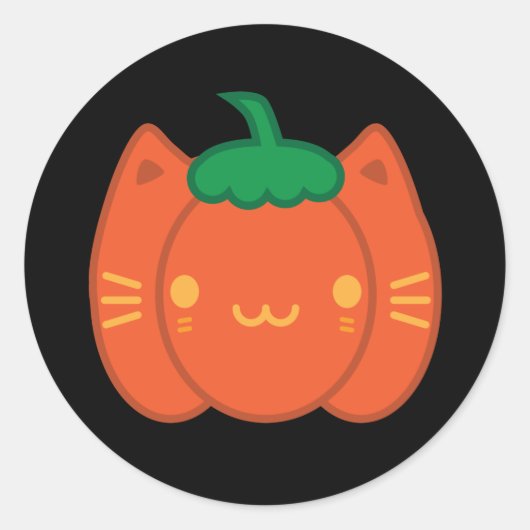 Sticker Rond Chat Citrouille Kawaii Halloween (Devant)