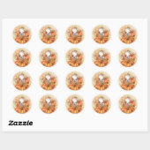 Sticker Rond Chat Citrouilles Automne Automne Orange Blanc (Feuille)