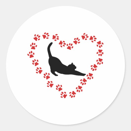 Sticker Rond Chat & Cœur faits de pattes de chat (Devant)