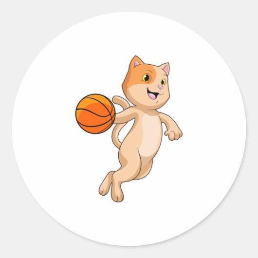 Sticker Rond Chat comme joueur de basket-ball avec basket-ball (Devant)