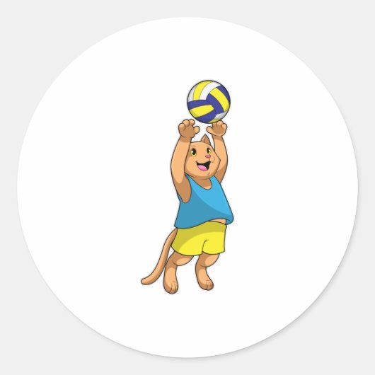 Sticker Rond Chat comme joueur de volley-ball avec volleyball (Devant)