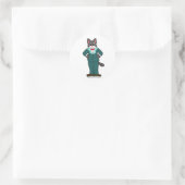 Sticker Rond Chat comme marié avec costume et ruban (Sac)