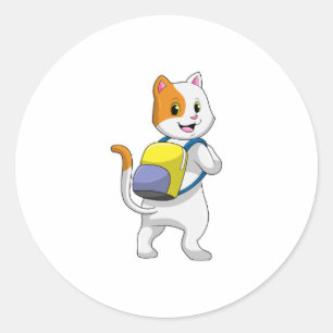 Sticker Rond Chat comme randonneur avec sac à dos
