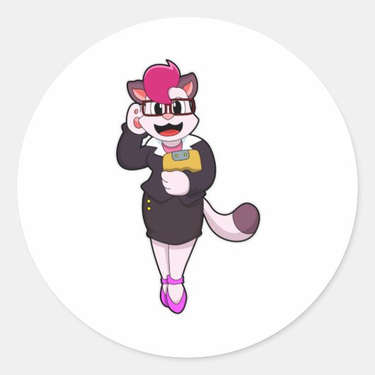 Sticker Rond Chat comme secrétaire avec Bloc-notes (Devant)