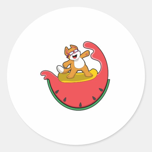 Sticker Rond Chat comme surfer avec Watermelon (Devant)