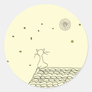 Sticker Rond Chat contemplant la lune