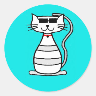 Sticker Rond Chat cool avec lunettes de soleil