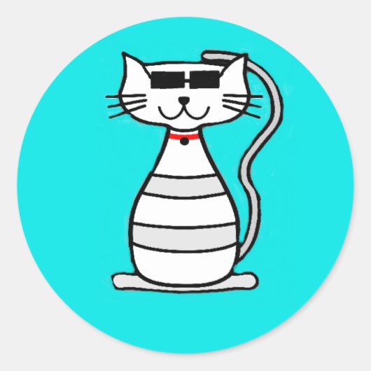 Sticker Rond Chat cool avec lunettes de soleil (Devant)