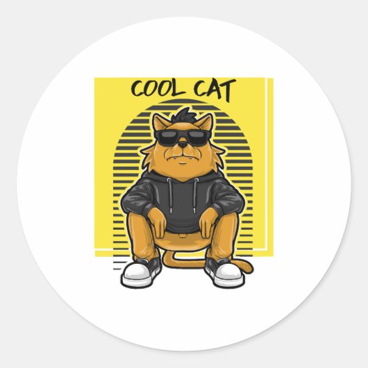 Sticker Rond Chat cool avec lunettes de soleil et un pull (Devant)