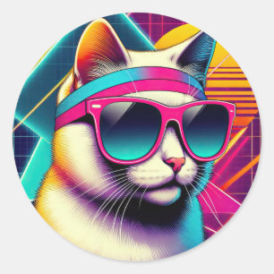Sticker Rond Chat Cool rétro
