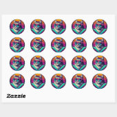 Sticker Rond Chat Cool rétro (Feuille)