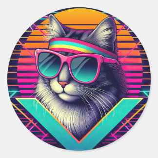 Sticker Rond Chat Cool rétro