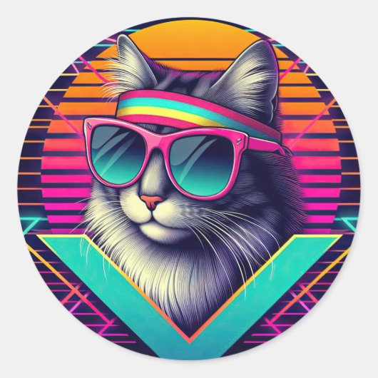 Sticker Rond Chat Cool rétro (Devant)