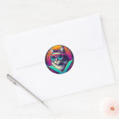 Sticker Rond Chat Cool rétro (Enveloppe)