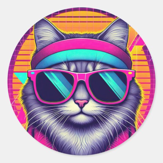 Sticker Rond Chat Cool rétro (Devant)