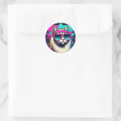 Sticker Rond Chat Cool rétro (Sac)