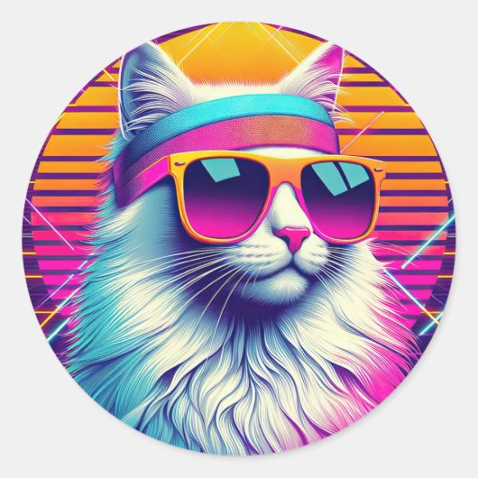 Sticker Rond Chat Cool rétro (Devant)