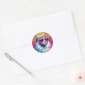 Sticker Rond Chat Cool rétro (Enveloppe)