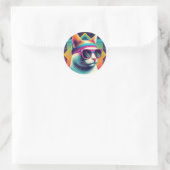 Sticker Rond Chat Cool rétro (Sac)