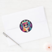 Sticker Rond Chat Cool rétro (Enveloppe)