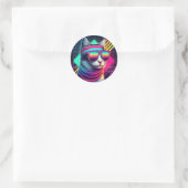Sticker Rond Chat Cool rétro (Sac)