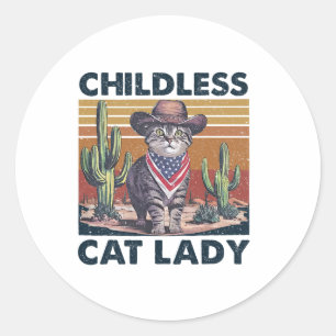 Sticker Rond Chat Cowboy Sans Enfant Dame De Chat Pour L'Électi