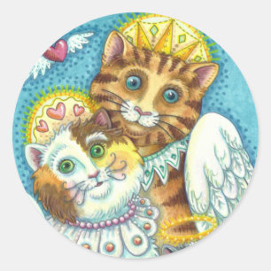 STICKER ROND CHAT, CUISINE & SOURIS ANGELS AU CIEL, HALO & AILE
