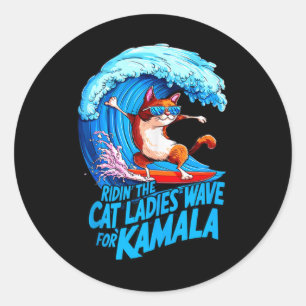 Sticker Rond Chat Dames Bleu Vague Pour Kamala Harris Pres