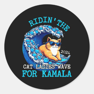 Sticker Rond Chat Dames Bleu Vague Pour Kamala Harris Pres