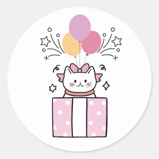 Sticker Rond Chat d'anniversaire (Devant)