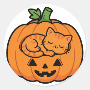 Sticker Rond Chat dans la citrouille d'Halloween