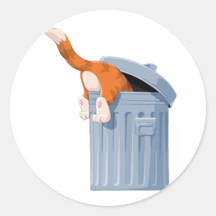 Sticker Rond Chat dans la poubelle - Bas vers le haut