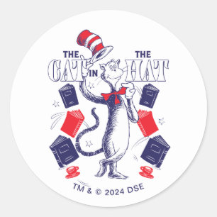 Sticker Rond Chat dans le Casquette   Lecture de livres