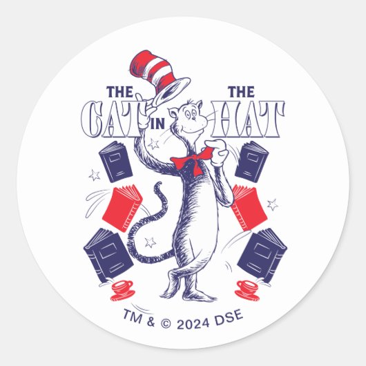Sticker Rond Chat dans le Casquette | Lecture de livres (Devant)