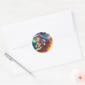 Sticker Rond Chat dans l'espace (Enveloppe)