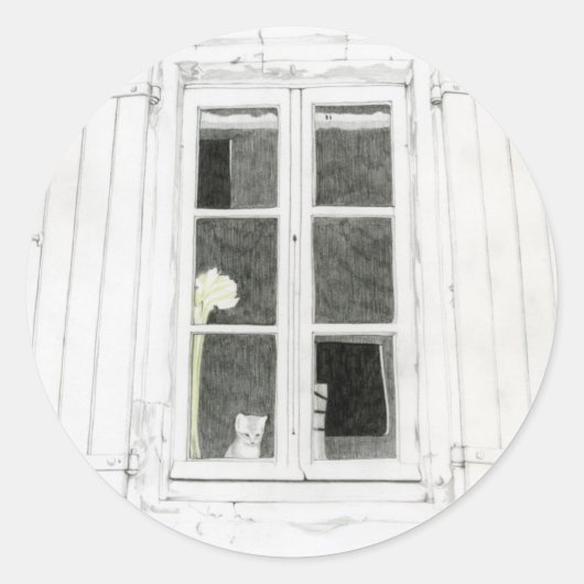 Sticker Rond Chat dans l'étiquette de fenêtre (Devant)