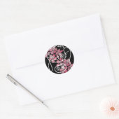 Sticker Rond Chat de bonne chance japonais avec fleurs Sakura r (Enveloppe)