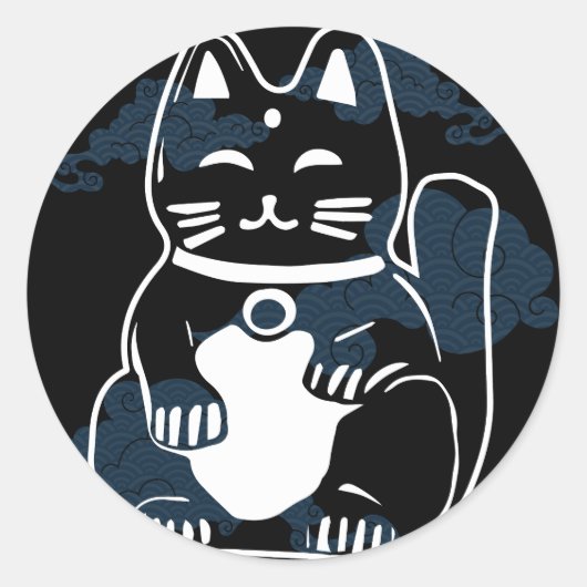 Sticker Rond Chat de bonne chance japonais avec nuages (Devant)