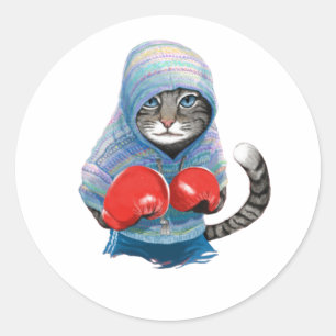 Sticker Rond Chat de boxe