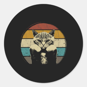 Sticker Rond Chat de boxe amusant Vintage avec gants de boxe Ré