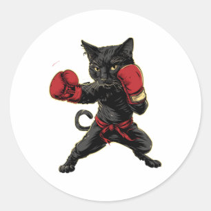 Sticker Rond Chat de boxe thaïlandaise Funny Meau Thai Martial 