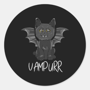 Sticker Rond Chat de chauve-souris noir Halloween Vampire Vampu