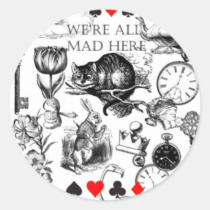 Sticker Rond Chat de Cheshire classique alice au pays des merve