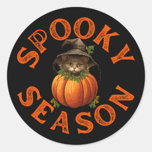 Sticker Rond Chat de citrouille de saison effrayante