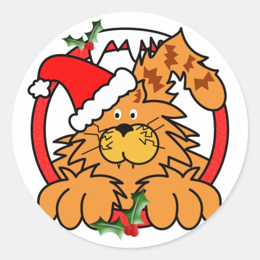 Sticker Rond Chat de confiture d'oranges à Noël (Devant)