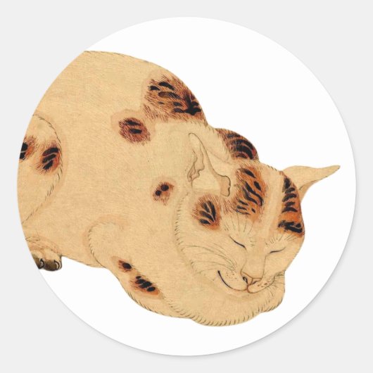 Sticker Rond Chat de couchage antique Bois japonais Ukiyo-e (Devant)