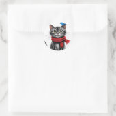 Sticker Rond Chat de dessin animé mignon (Sac)
