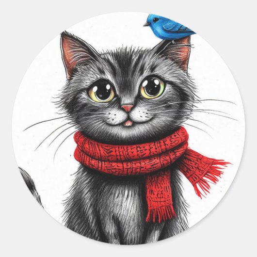 Sticker Rond Chat de dessin animé mignon (Devant)