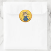 Sticker Rond Chat de dessin animé mignon (Sac)